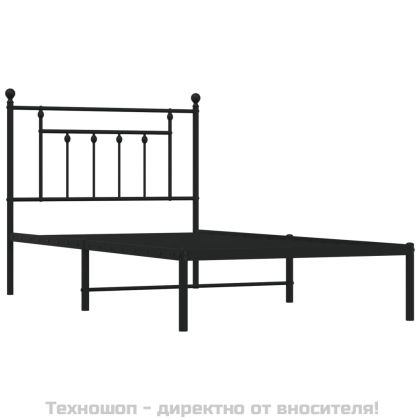 Метална рамка за легло с горна табла, черна, 100x190 см