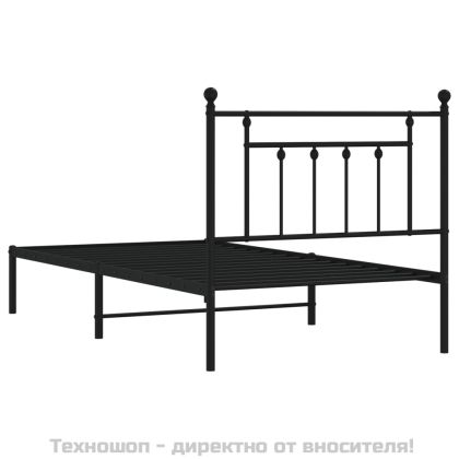 Метална рамка за легло с горна табла, черна, 100x190 см