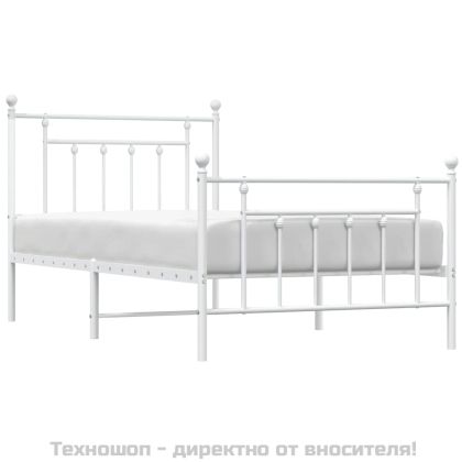 Метална рамка за легло с горна и долна табла, бяла, 100x190 см