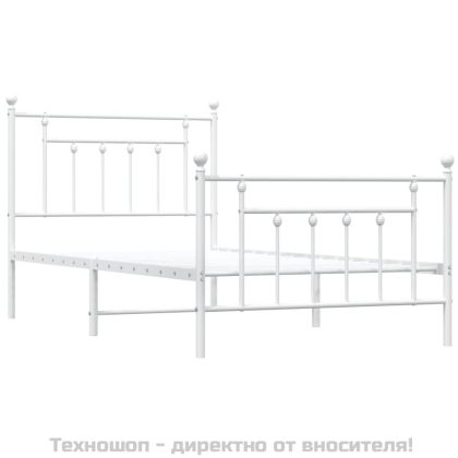 Метална рамка за легло с горна и долна табла, бяла, 100x190 см