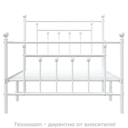 Метална рамка за легло с горна и долна табла, бяла, 100x190 см