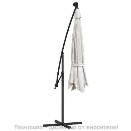 Конзолен градински чадър с LED и метален стълб 350 см пясъчен