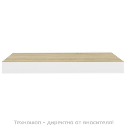 Окачени стенни рафтове, 2 бр, дъб и бял, 40x23x3,8 см, МДФ