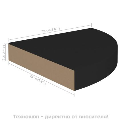 Окачени ъглови рафтове, 2 бр, черни, 25x25x3,8 см, МДФ