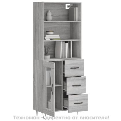 Висок шкаф, сив сонома, 69,5x34x180 см, инженерно дърво