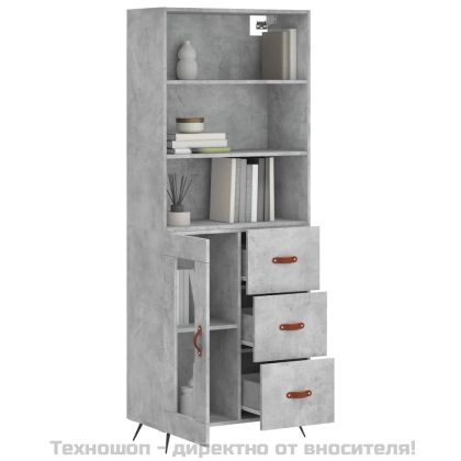 Висок шкаф, бетонно сив, 69,5x34x180 см, инженерно дърво