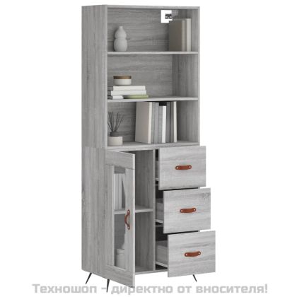 Висок шкаф, сив сонома, 69,5x34x180 см, инженерно дърво