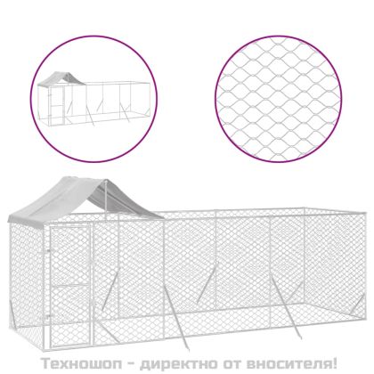 Външна клетка за куче с покрив сребриста 6x2x2,5 м стомана
