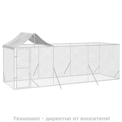 Външна клетка за куче с покрив сребриста 6x2x2,5 м стомана