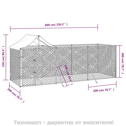 Външна клетка за куче с покрив сребриста 6x2x2,5 м стомана