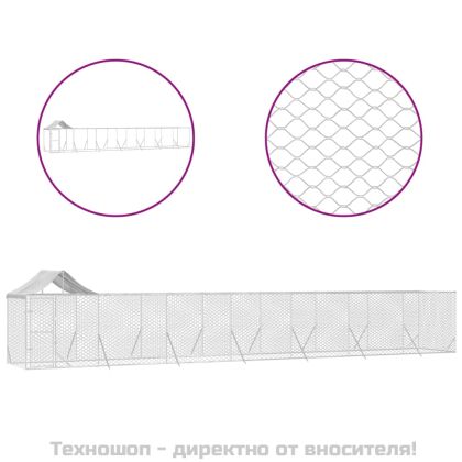 Външна клетка за куче с покрив сребриста 14x2x2,5 м стомана