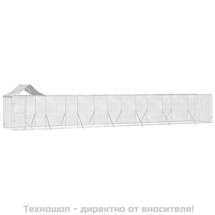 Външна клетка за куче с покрив сребриста 14x2x2,5 м стомана