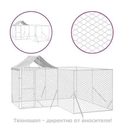 Външна клетка за куче с покрив сребриста 4x4x2,5 м стомана