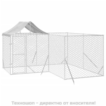 Външна клетка за куче с покрив сребриста 4x4x2,5 м стомана