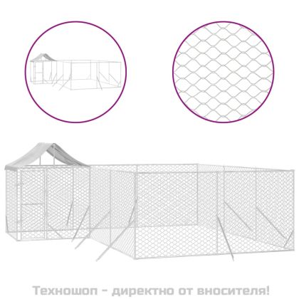 Външна клетка за куче с покрив сребриста 6x6x2,5 м стомана