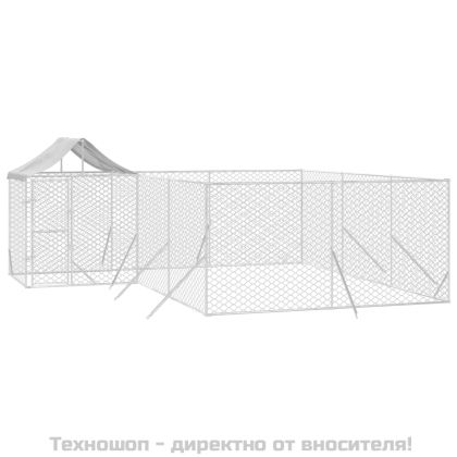 Външна клетка за куче с покрив сребриста 6x6x2,5 м стомана
