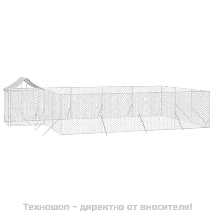 Външна клетка за куче с покрив сребриста 10x6x2,5 м стомана