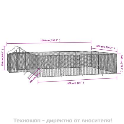 Външна клетка за куче с покрив сребриста 10x6x2,5 м стомана