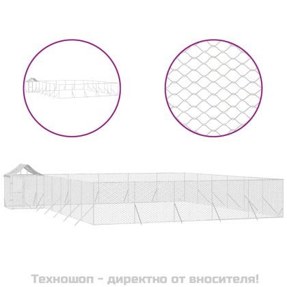 Външна клетка за куче с покрив сребриста 12x12x2,5 м стомана
