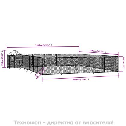 Външна клетка за куче с покрив сребриста 12x12x2,5 м стомана