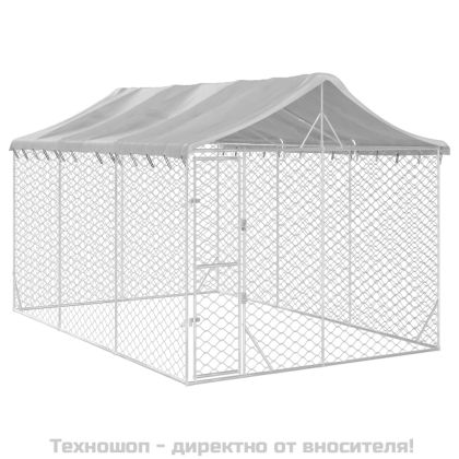 Външна клетка за куче с покрив сребриста 3x4,5x2,5 м стомана