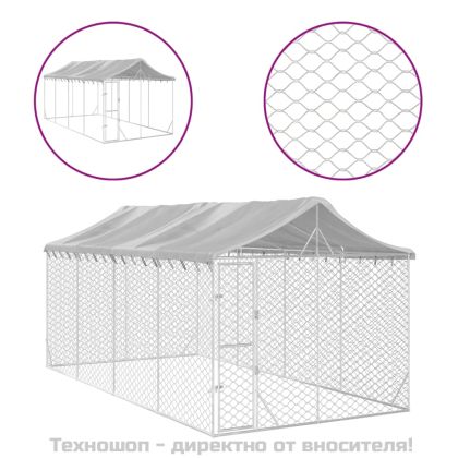 Външна клетка за куче с покрив сребриста 3x6x2,5 м стомана