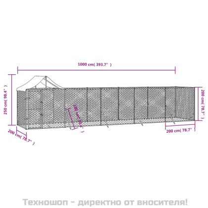 Външна клетка за куче с покрив сребриста 10x2x2,5 м стомана