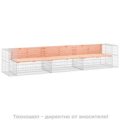 Градинска пейка габион 347x71x65,5 см дугласко дърво масив
