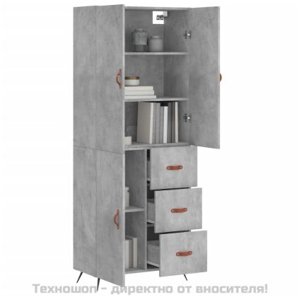 Висок шкаф, бетонно сив, 69,5x34x180 см, инженерно дърво