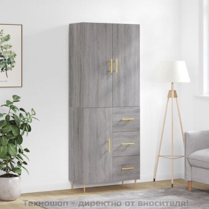 Висок шкаф, сив сонома, 69,5x34x180 см, инженерно дърво