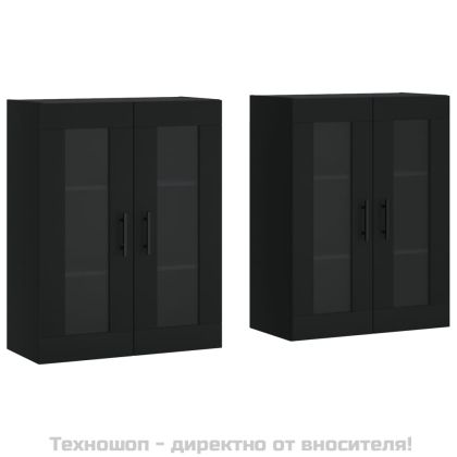 Стенни шкафове, 2 бр, черни, инженерно дърво