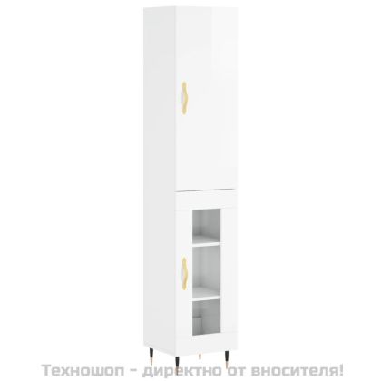 Висок шкаф, бял гланц, 34,5x34x180 см, инженерно дърво