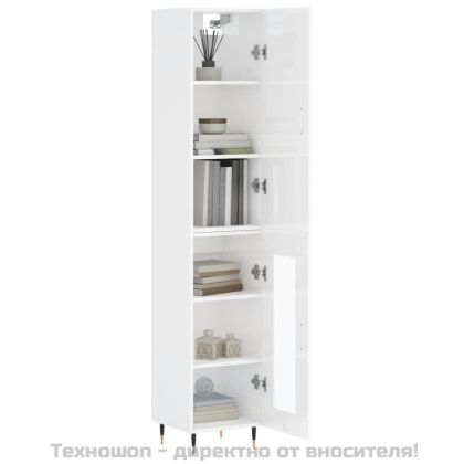 Висок шкаф, бял гланц, 34,5x34x180 см, инженерно дърво