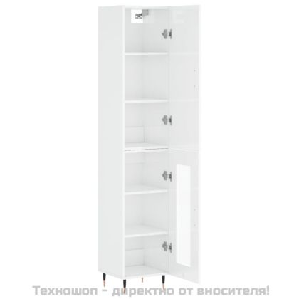 Висок шкаф, бял гланц, 34,5x34x180 см, инженерно дърво