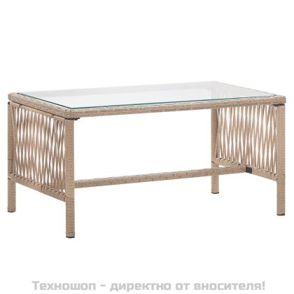 Градински комплект с възглавница, 4 части, бежов полиратан