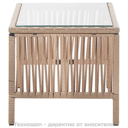 Градински комплект с възглавница, 4 части, бежов полиратан