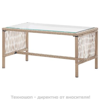 Градински комплект с възглавница, 4 части, бежов полиратан