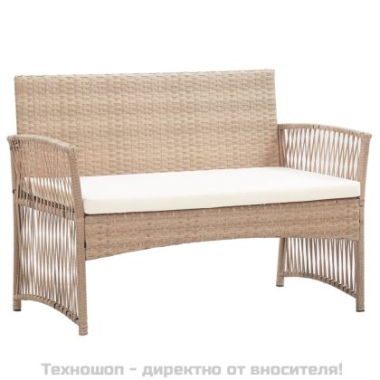 Градински комплект с възглавница, 4 части, бежов полиратан