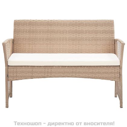 Градински комплект с възглавница, 4 части, бежов полиратан