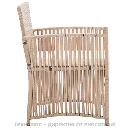 Градински комплект с възглавница, 4 части, бежов полиратан