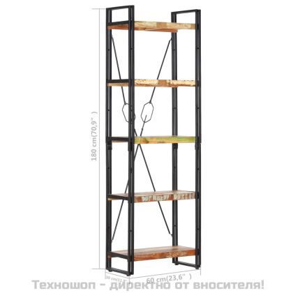 Библиотека с 5 рафта, 60x30x180 см, регенерирано дърво масив