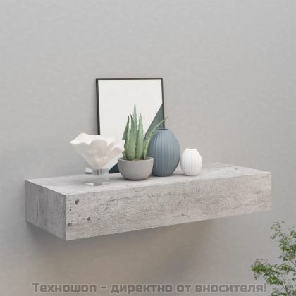 Стенен рафт с чекмедже, бетонно сив, 60x23,5x10 см, МДФ