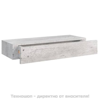 Стенен рафт с чекмедже, бетонно сив, 60x23,5x10 см, МДФ