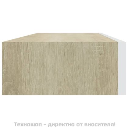 Стенен рафт за чекмеджета, дъб и бяло, 60x23,5x10 см, MDF