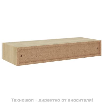Стенен рафт за чекмеджета, дъб и бяло, 60x23,5x10 см, MDF