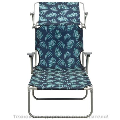 Шезлонг с навес, стомана, принт на листа