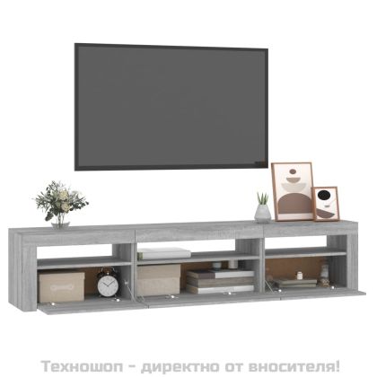 ТВ шкаф с LED осветление, сив сонома, 195x35x40 см