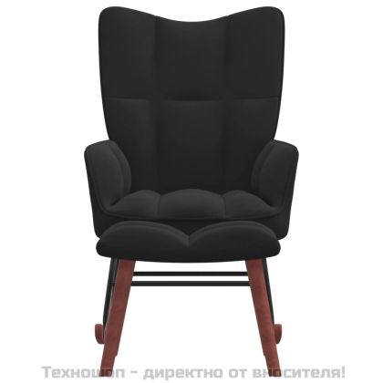 Люлеещ се стол с табуретка, черен, кадифе