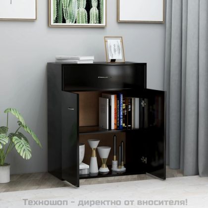 Сайдборд, черен, 60x30x75 см, инженерно дърво