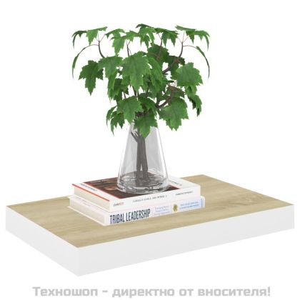 Окачен стенен рафт, дъб и бял, 40x23x3,8 см, МДФ